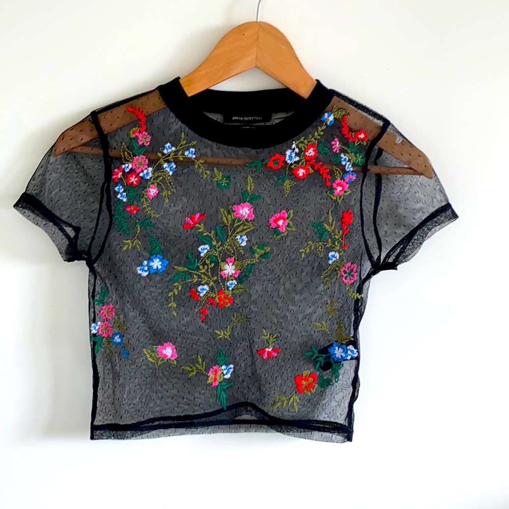 Mesh Embroidered Crop Top